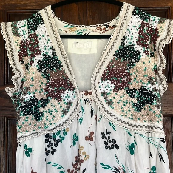 NWOT Anthropologie Printed V Neck Maxi Dress with embroidered bodice Size 12P - Picture 5 of 7